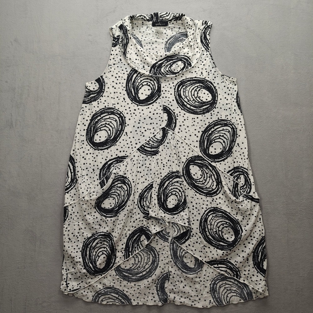Yushi Womens Medium Tunic Top Lagenlook Oversized Geometric Polkadot Sleeveless‎